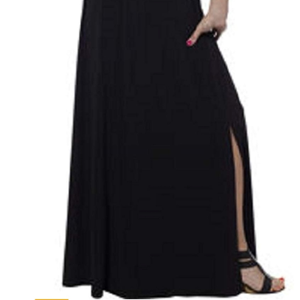Black slit cruise belted maxi dress vacation CY - Picture 4 of 7